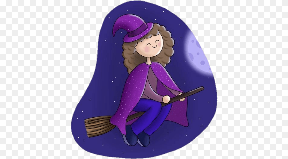 Witch Flying Night Cartoon, Purple, People, Person, Cleaning Free Transparent Png