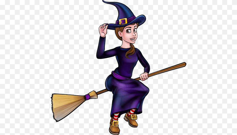 Witch Flying On Broomstick Halloween Character, Adult, Female, Person, Woman Png Image