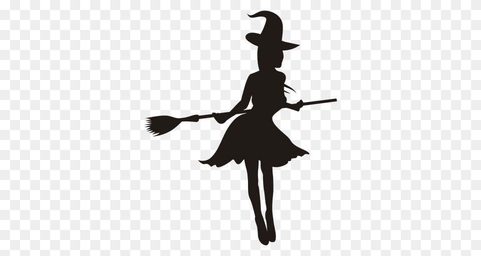 Witch Girl Silhouette With Broom, Person, Clothing, Hat Free Png Download