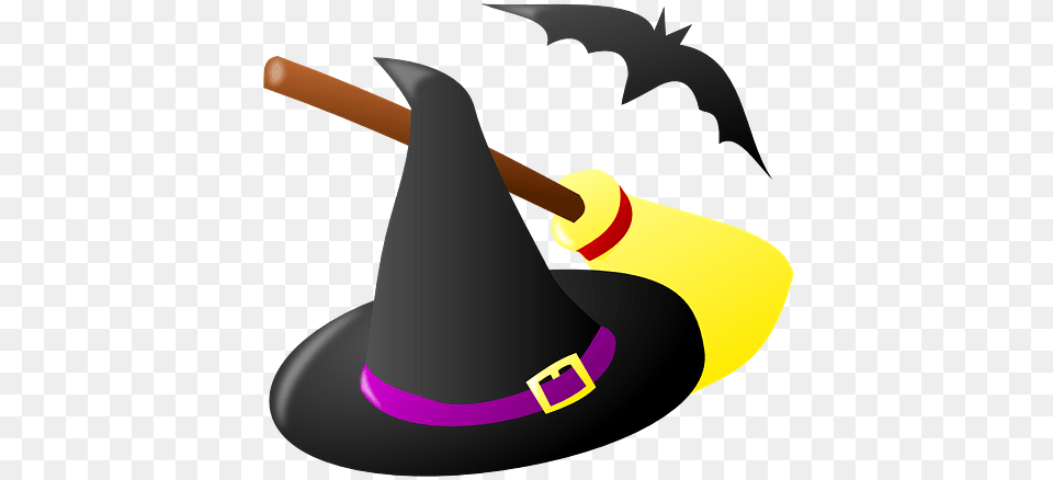 Witch Hat Bat And Broomstick Halloween Halloween Witch Hat Cartoon, Clothing, Smoke Pipe Free Transparent Png