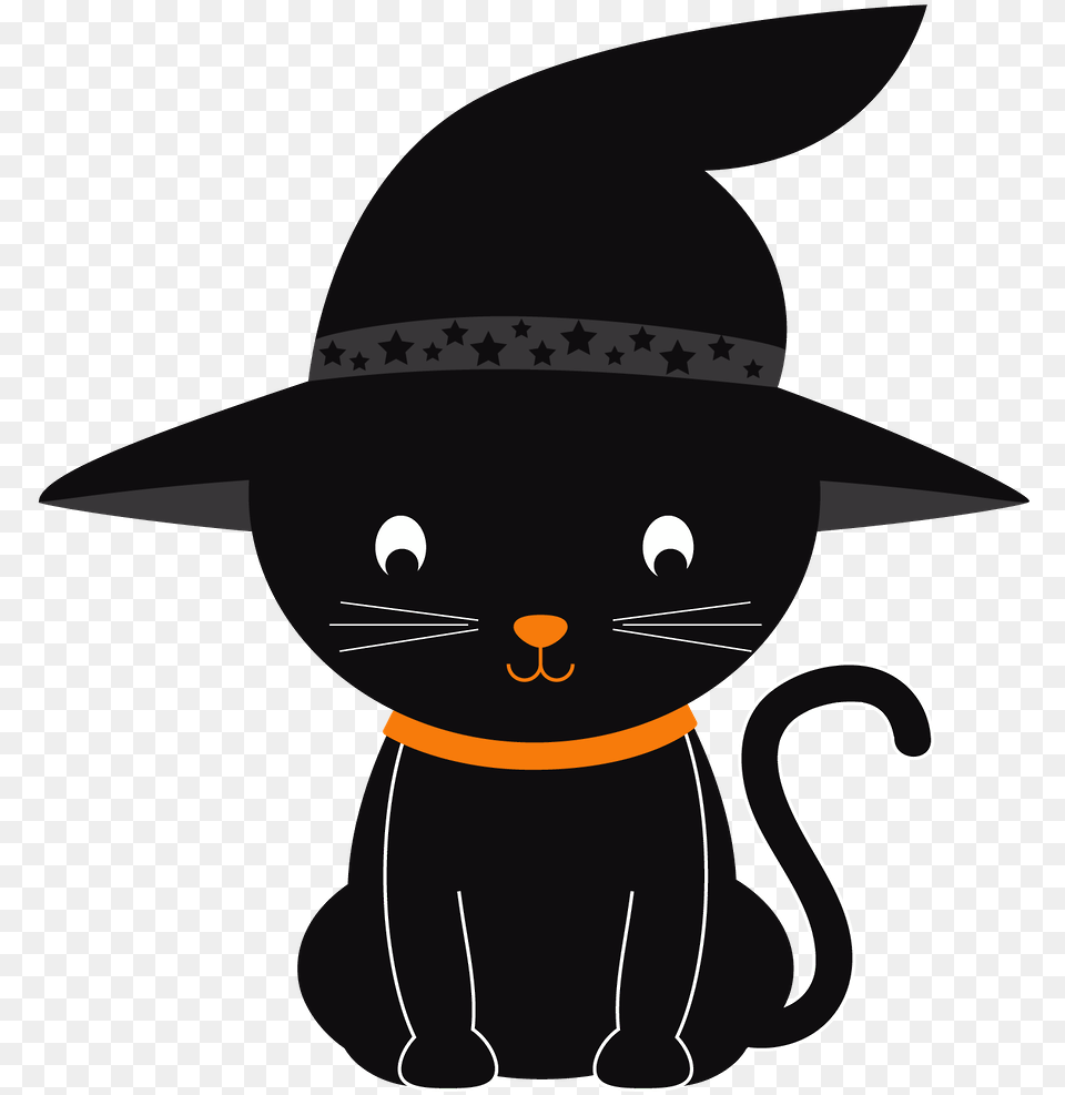 Witch Hat Clipart Kawaii Black Cat With Hat Clipart Cute Halloween Clipart, Clothing, Animal, Fish, Sea Life Free Transparent Png
