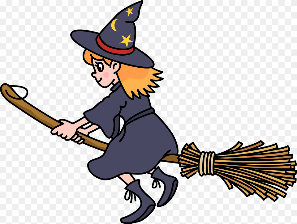 Witch Is Flying On Her Broomstick Clipart, Baby, Person, Clothing, Hat Png Image