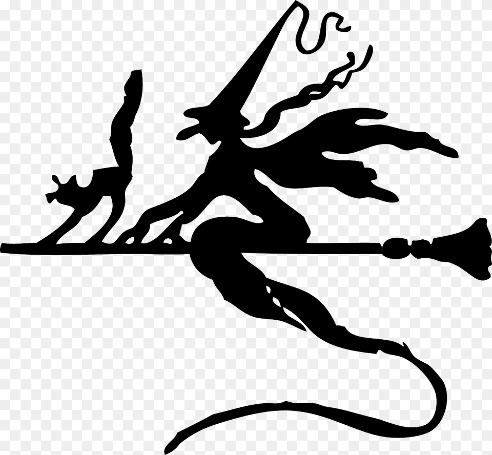 Witch On A Broomstick, Stencil, Silhouette, Person, Animal Png