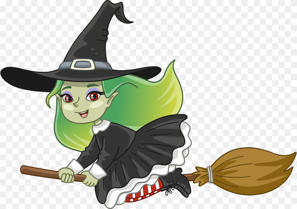 Witch On A Broomstick Clipart, Hat, Clothing, Face, Person Png Image