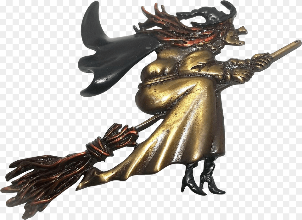 Witch On Broom Bronze Sculpture, Person Free Transparent Png