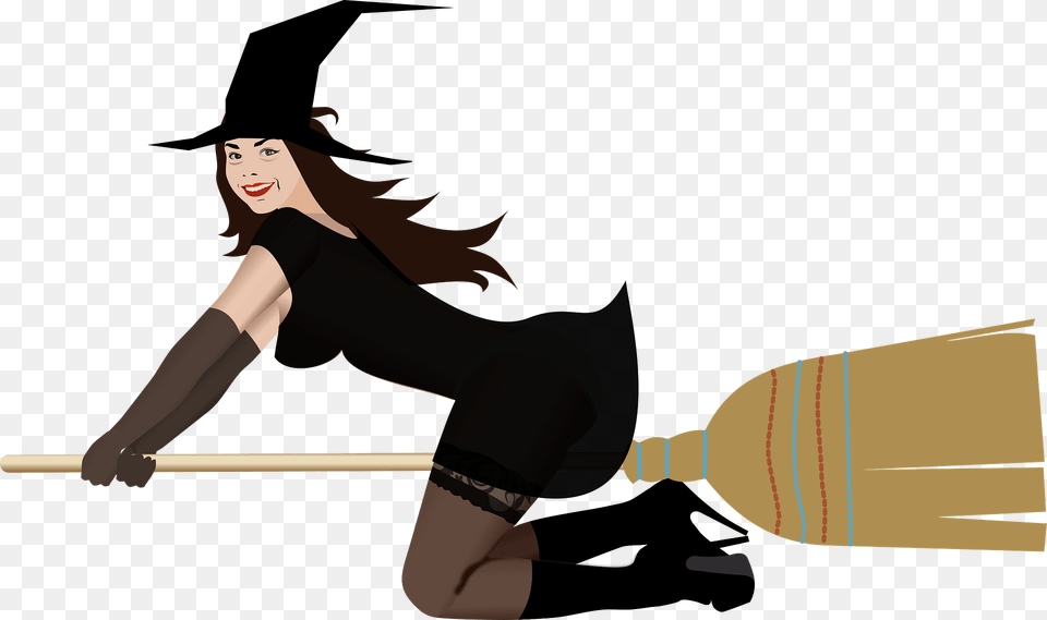 Witch On Broom Clipart, Adult, Female, Person, Woman Free Png Download