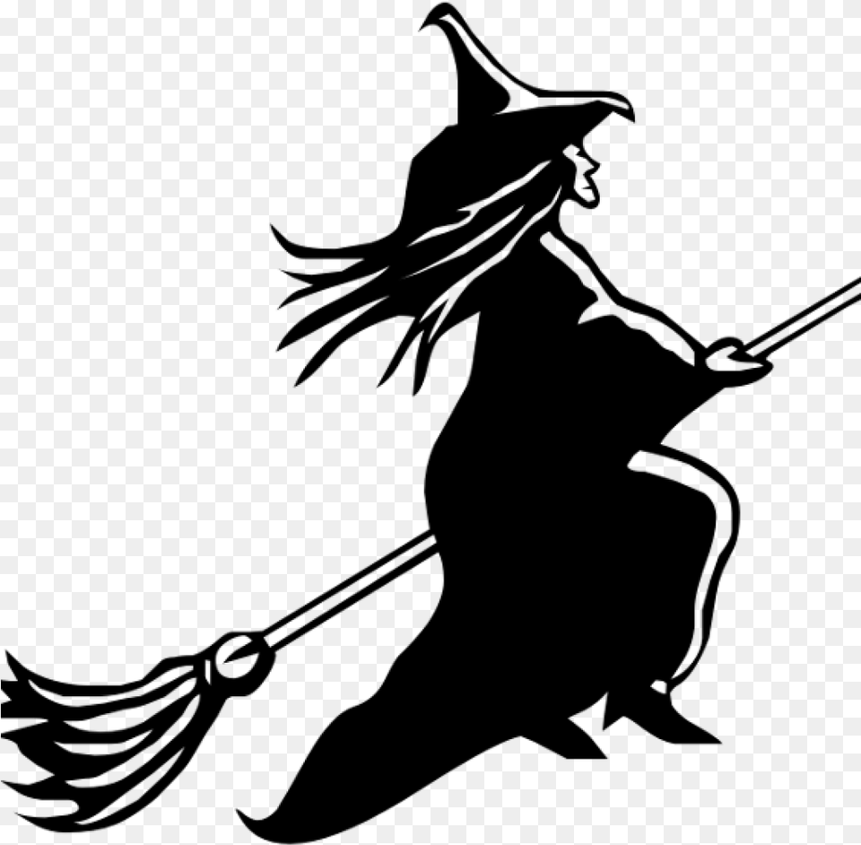 Witch On Broom Clipart Witch Broom Clipart Clipart Witch With Broom Stick, Gray Free Transparent Png