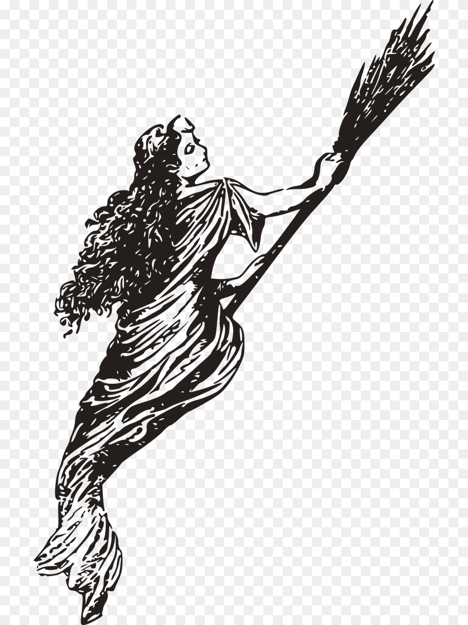 Witch On Broom Illustration, Adult, Female, Person, Woman Free Transparent Png