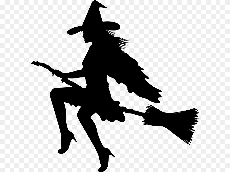 Witch On Broom Silhouette, Stencil, Person, People, Clothing Free Png Download