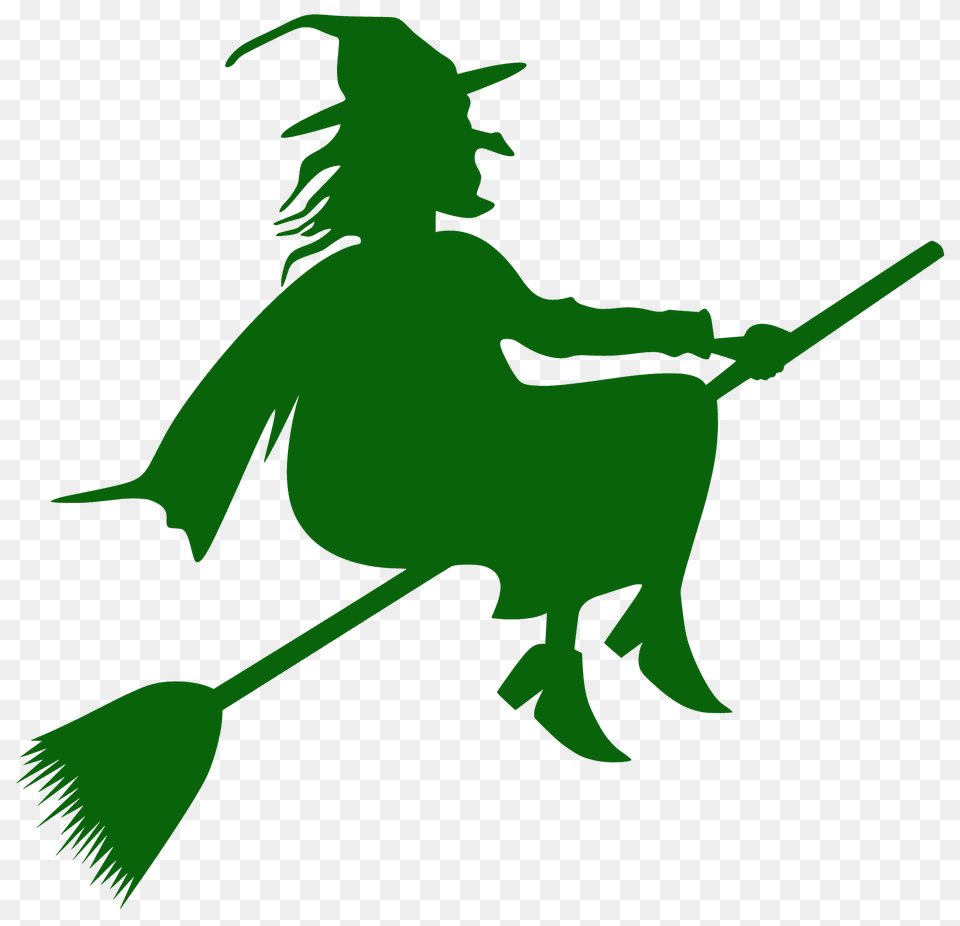 Witch On Broom Silhouette, Cleaning, Person Png