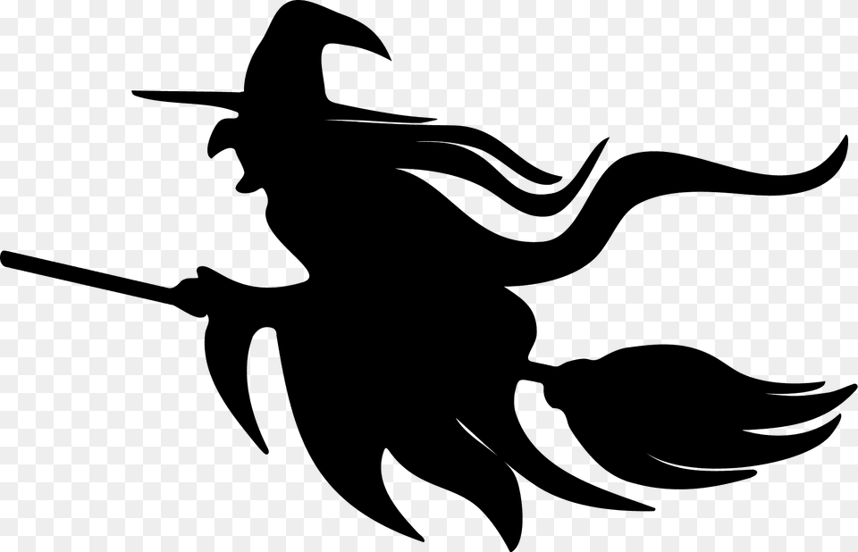 Witch On Broomstick Silhouette Silhouette, Animal, Fish, Sea Life, Shark Png