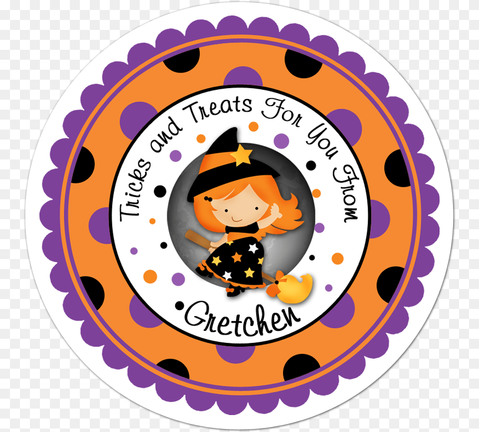 Witch Polka Dot Border Personalized Halloween Sticker Christmas Stamp, Baby, Person, Head, Face Free Png