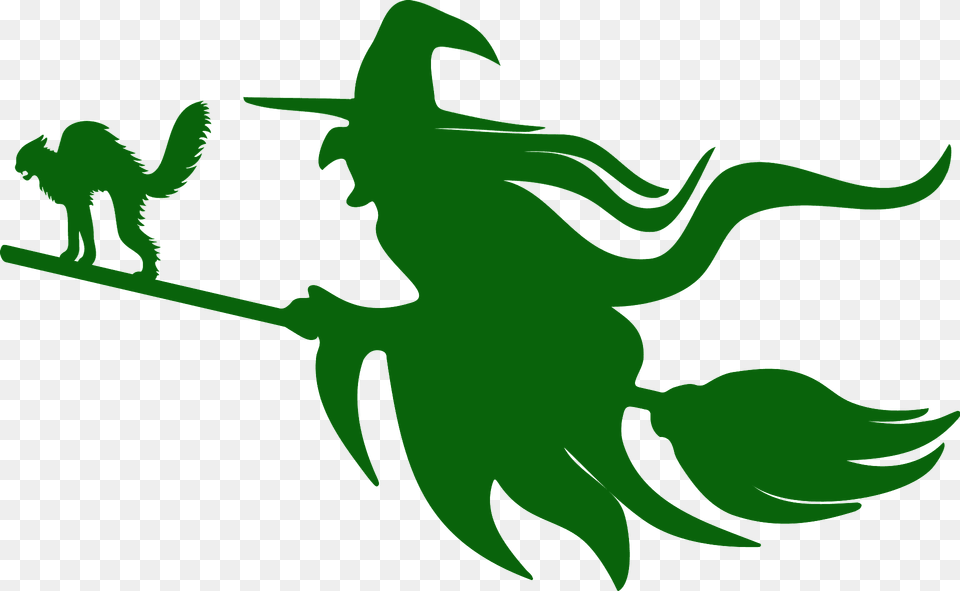 Witch With Cat On Broomstick Silhouette, Animal, Fish, Sea Life, Shark Free Transparent Png