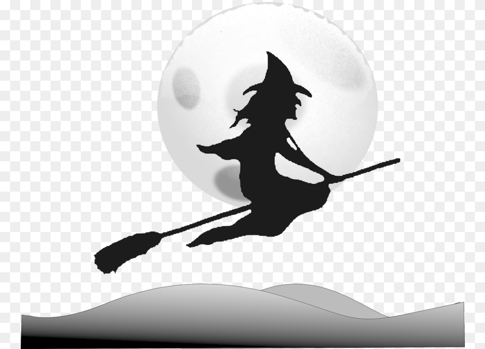 Witchcraft Broom Wicked Witch Of The West Moon Drawing Halloween Witch On A Broom, Adult, Female, Person, Silhouette Free Png