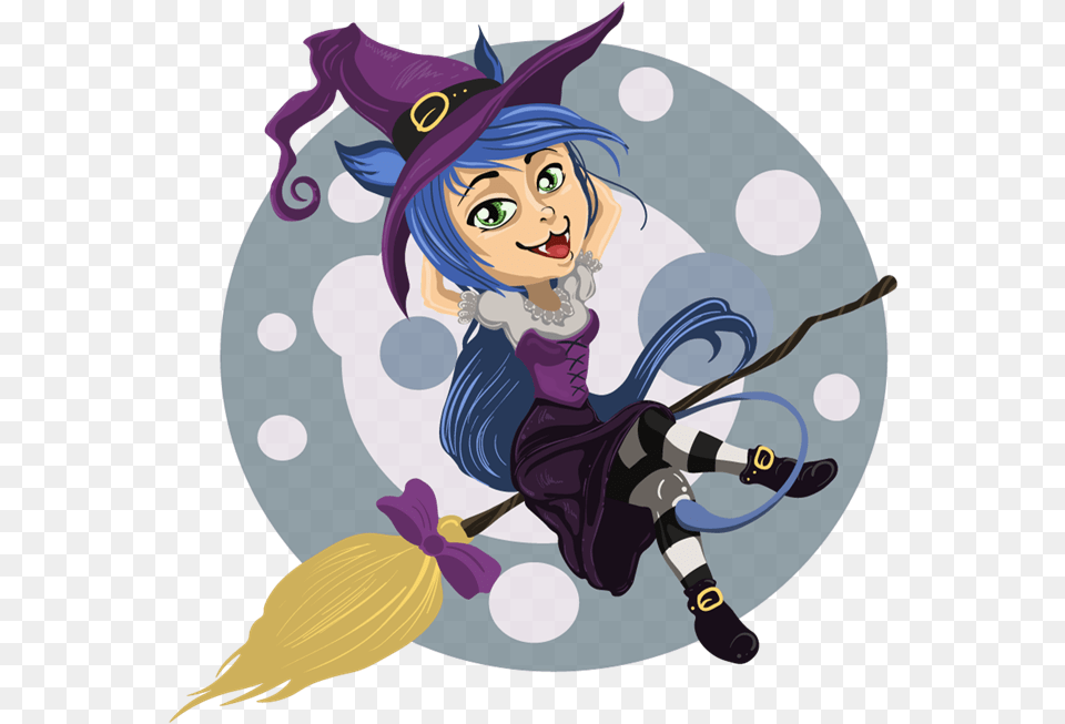 Witches Broom Clipart Halloween Witch Round Ornament, Book, Comics, Publication, Baby Free Png