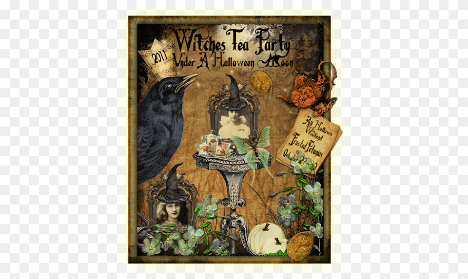Witches Tea Party Under A Halloween Moon Halloween Witches Tea Party, Art, Collage, Animal, Bird Png