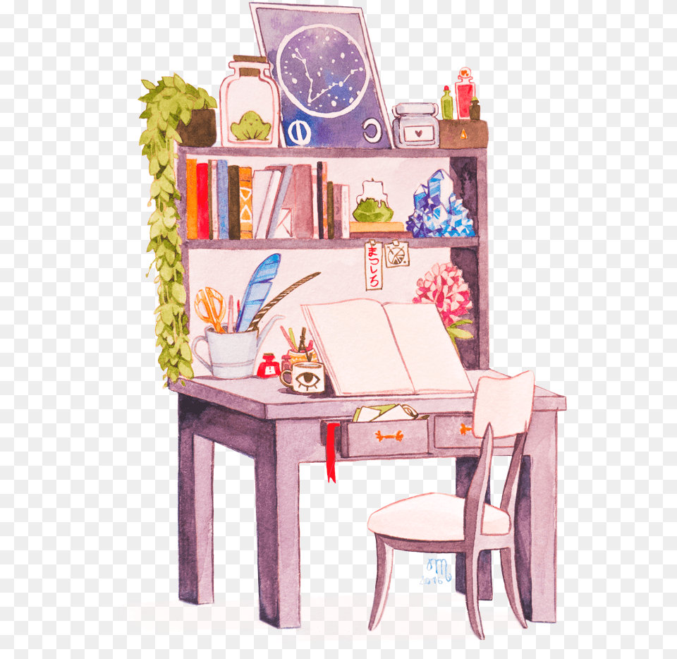 Witchy Art Challenge Day Anime, Desk, Furniture, Table, Chair Free Transparent Png