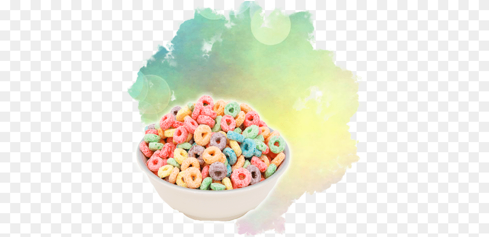 With A Myriad Of Fruit Flavors All Packed Into One Bowl Of Fruit Loops Cereal, Cereal Bowl, Food, Person, Sweets Png Image