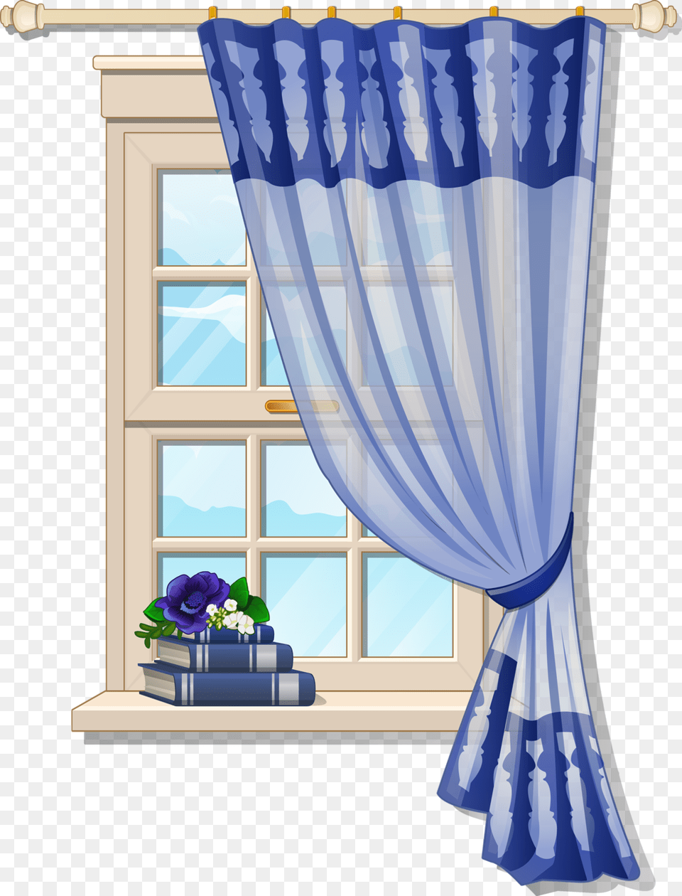 With Blue Curtons For Window Clip Art, Curtain, Windowsill Free Transparent Png