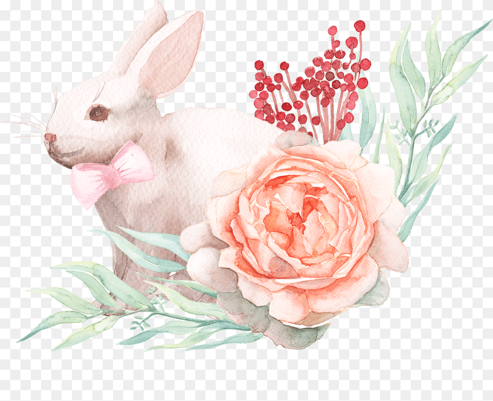 With Easter Bow Watercolor Paper Rabbit Painting Clipart Free Png Download