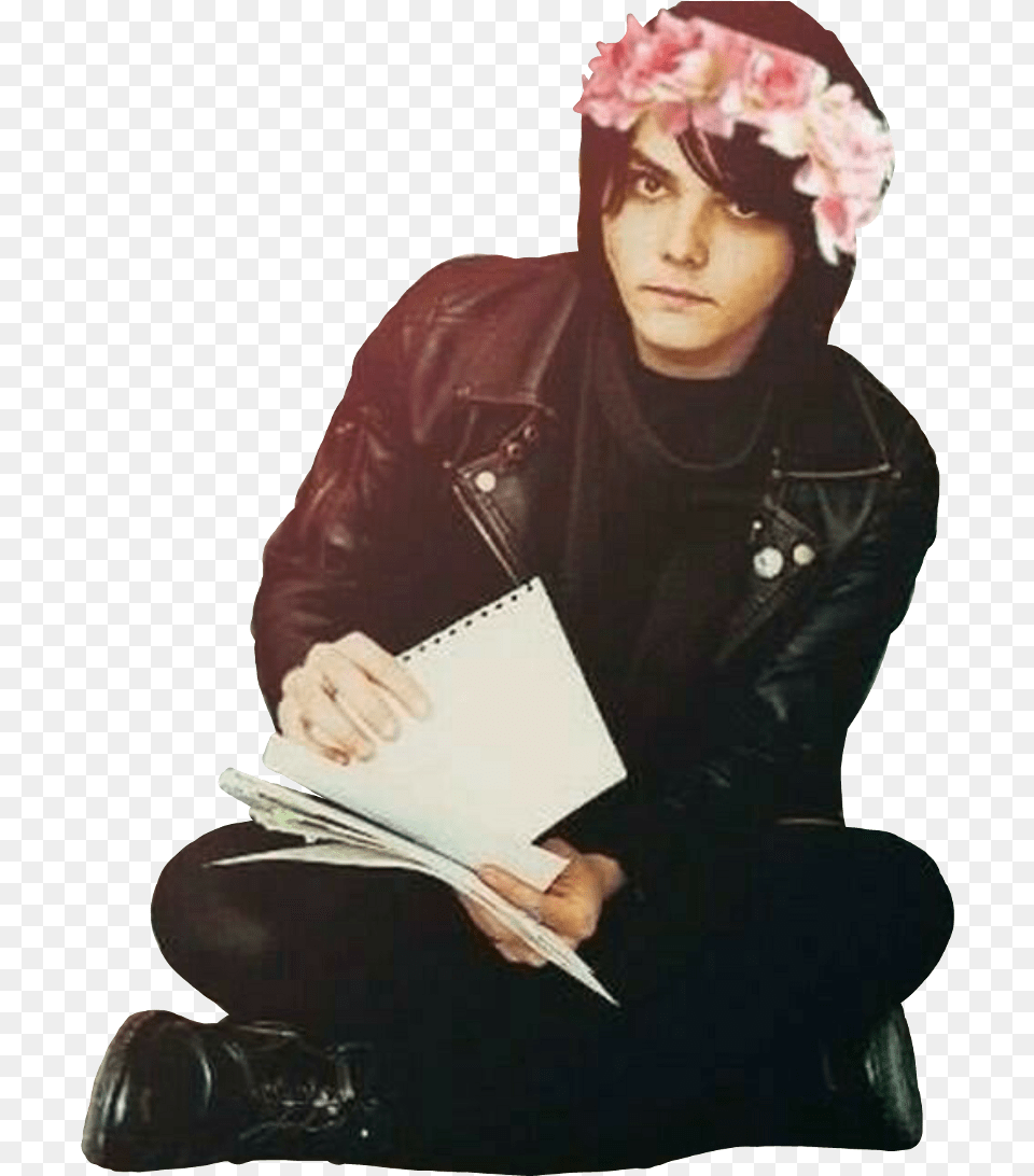With Flower Crown Transparent Gerard Way Transparent, Jacket, Photography, Person, Head Png Image