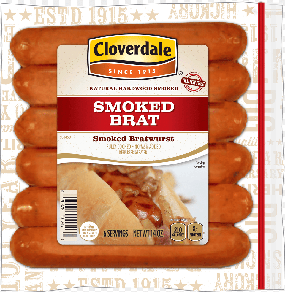 With Intensely Smoky Rugged Flavor Our Smoked Brats Cloverdale Foods Cloverdale Smoked Bratwurst 14 Oz, Food, Hot Dog, Ketchup Free Transparent Png