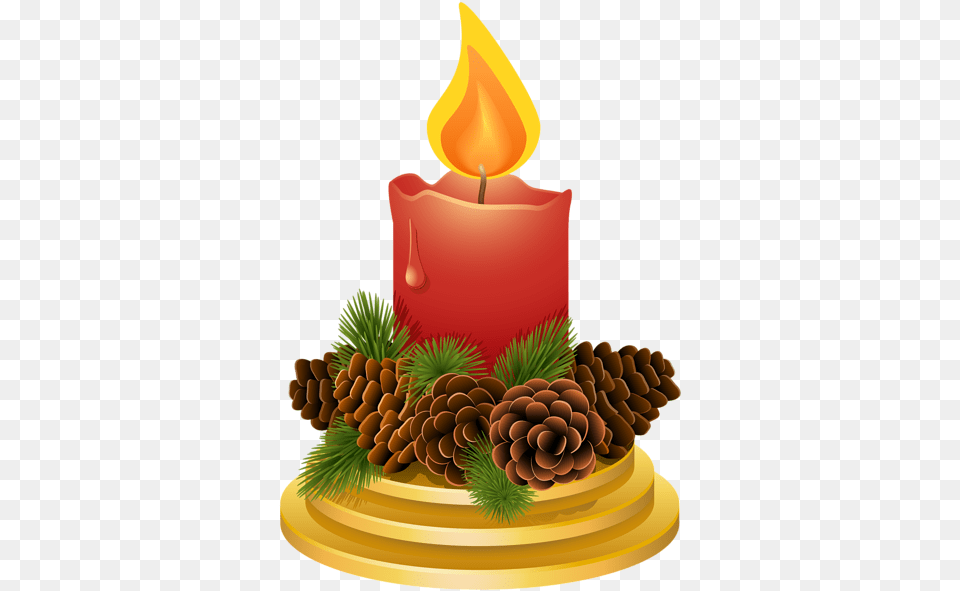With Pinecones Clipart Image Transparent Christmas Candles, Birthday Cake, Cake, Cream, Dessert Free Png