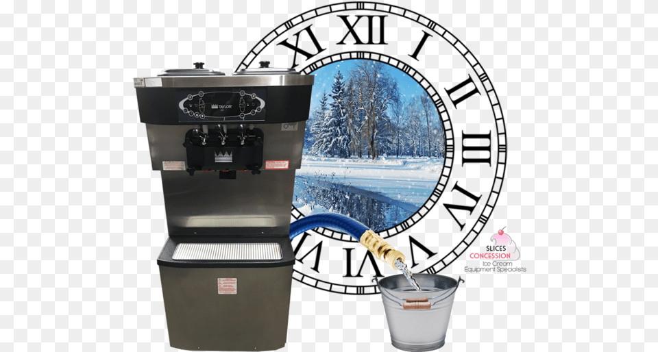 With Water Pipe Draining Into A Bucket With Huge Clock Roman Numerals Png Image