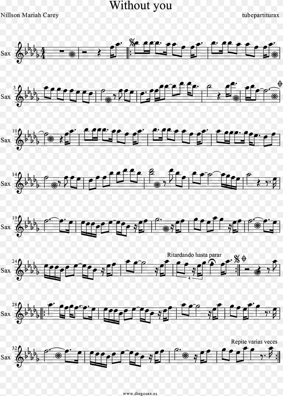 Without You By Nillson And Mariah Carey Sheet Music Two Octave Trumpet Scales, Gray Free Transparent Png