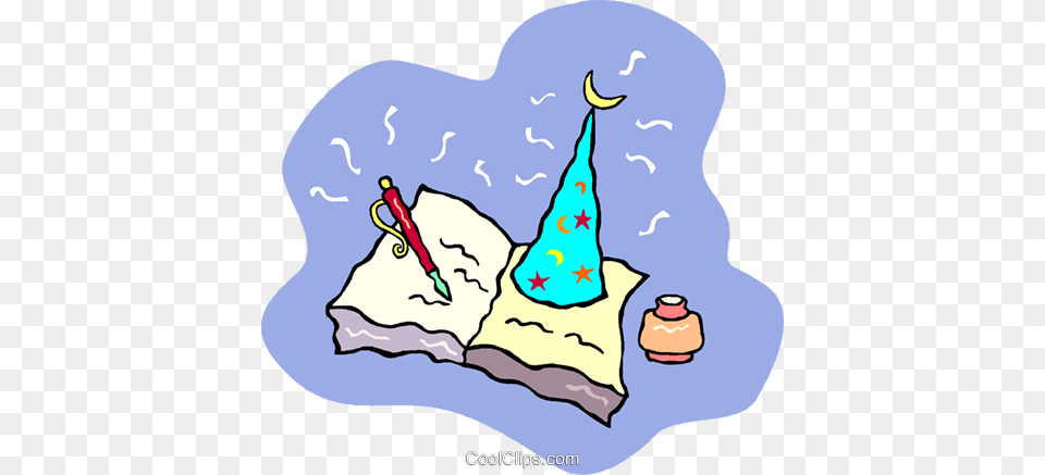 Wizard Hat Sitting On A Book Royalty Vector Clip Art, Clothing, Baby, Person, Animal Free Png