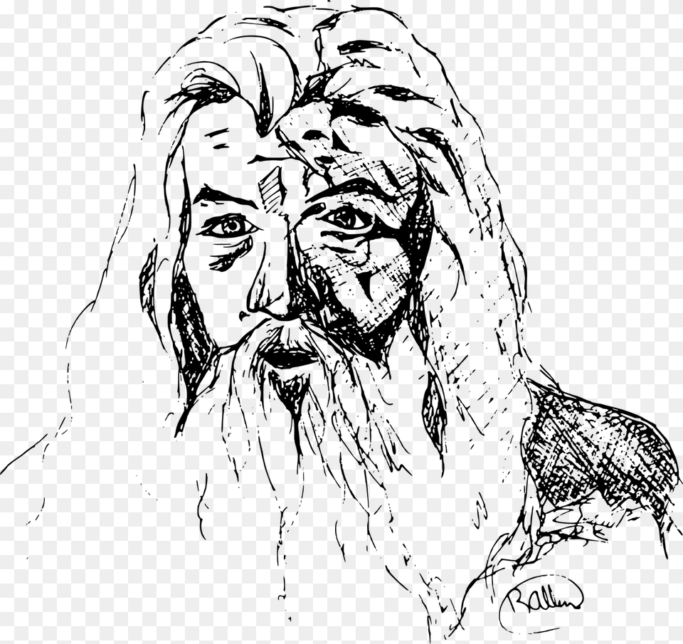 Wizard In Black And White, Gray Png Image