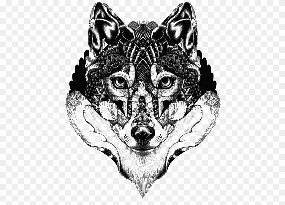 Wolf Day Of The Dead Download Graphic Art Black And White, Drawing, Accessories, Adult, Bride Free Png