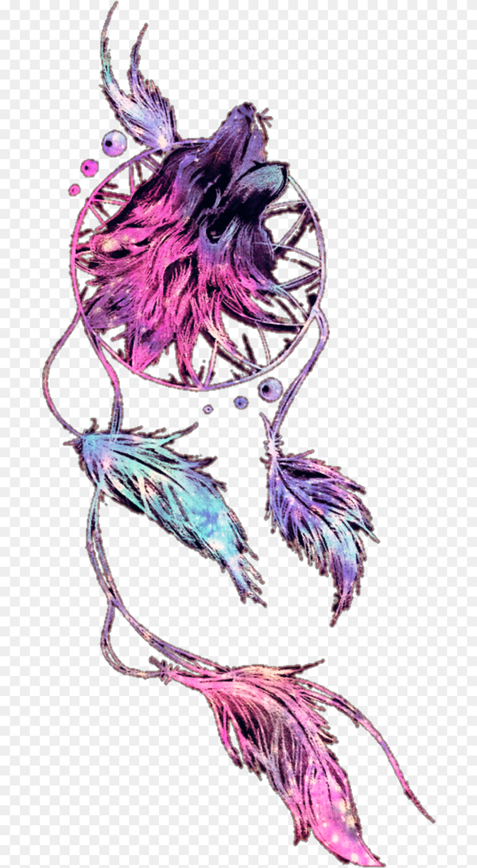 Wolf Dreamcatcher Indian Boho Galaxy Illustration, Pattern, Purple, Accessories, Adult Free Png