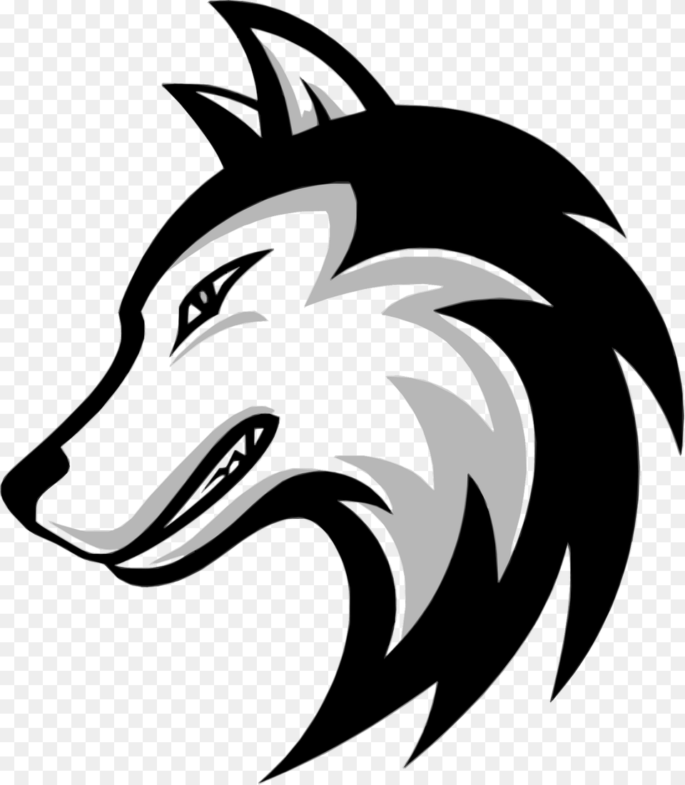 Wolf Head Black And White Clipart, Animal, Fish, Mammal, Sea Life Free Png Download