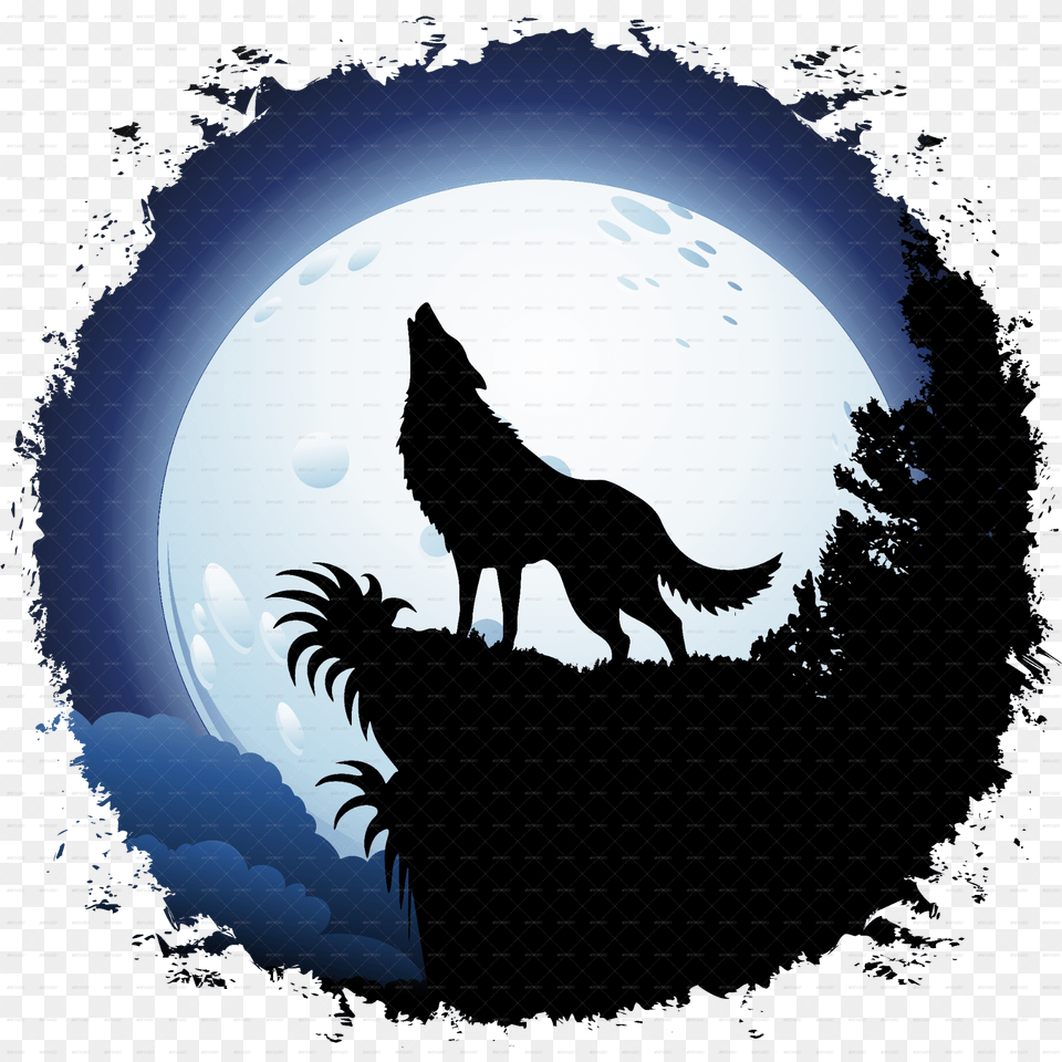 Wolf Howling At The Moon Clipart, Nature, Silhouette, Outdoors, Night Png