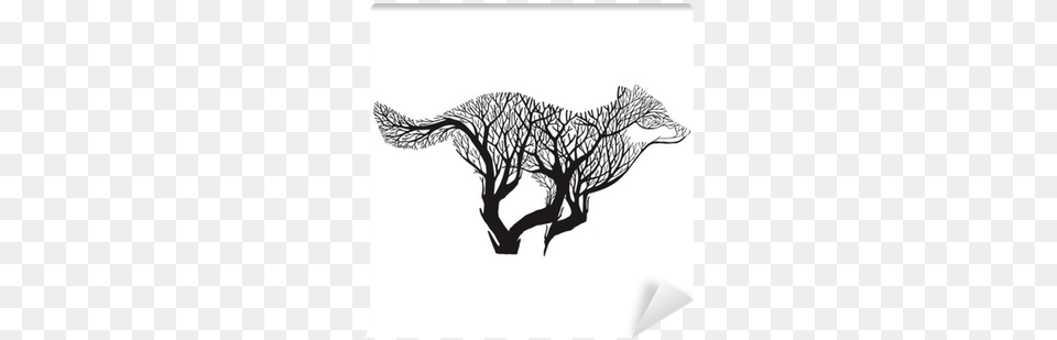 Wolf Run Silhouette Double Exposure Blend Tree Drawing Wolf Running Silhouette Tattoo, Art, Smoke Pipe, Animal, Fish Free Png Download
