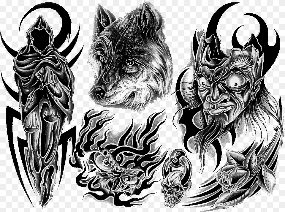 Wolf Tattoo Design Tattoos Design Background, Art, Drawing, Animal, Mammal Free Transparent Png