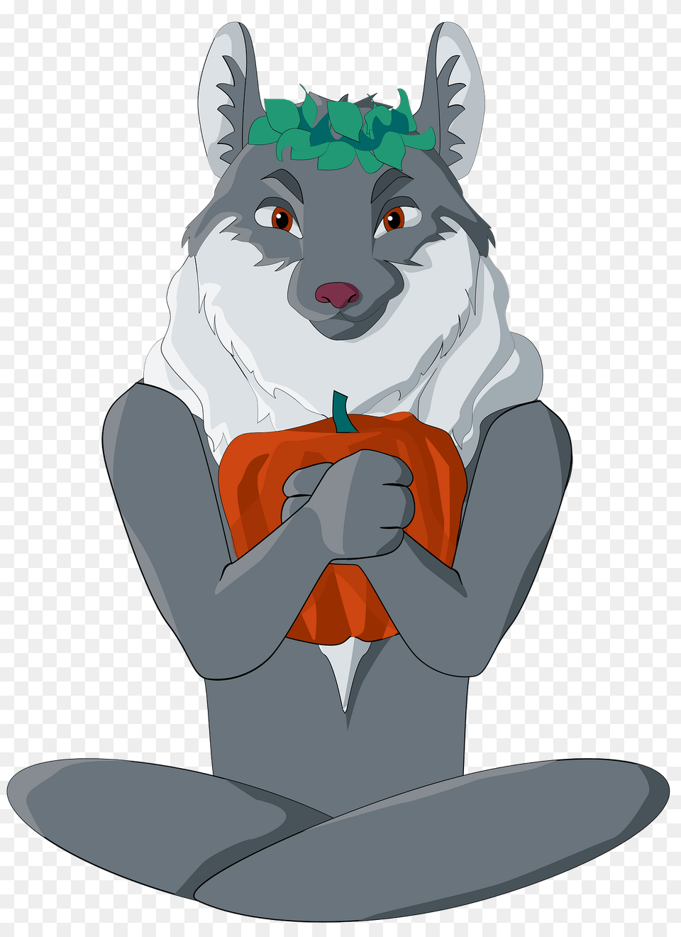 Wolf With A Pumpkin In A Lotus Pose Clipart, Animal, Mammal, Husky, Pet Free Png