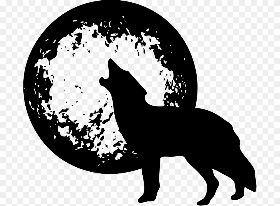 Wolf With Moon Wolf And Moon, Gray Free Transparent Png