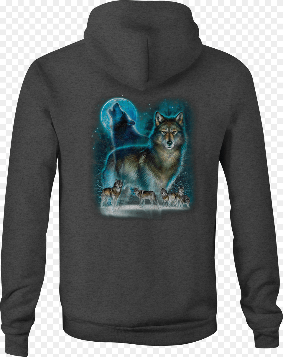 Wolf Zip Up Hoodie Howling At Moon Hooded Sweatshirt Alaskan Malamute, Sweater, Knitwear, Clothing, Hood Free Png