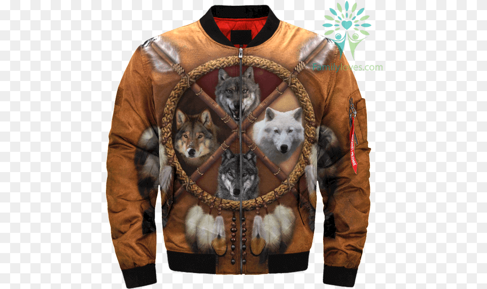 Wolves Dream Catcher Native Over Print Bomber Jacket Jacket Nba, Clothing, Coat, Animal, Canine Free Png