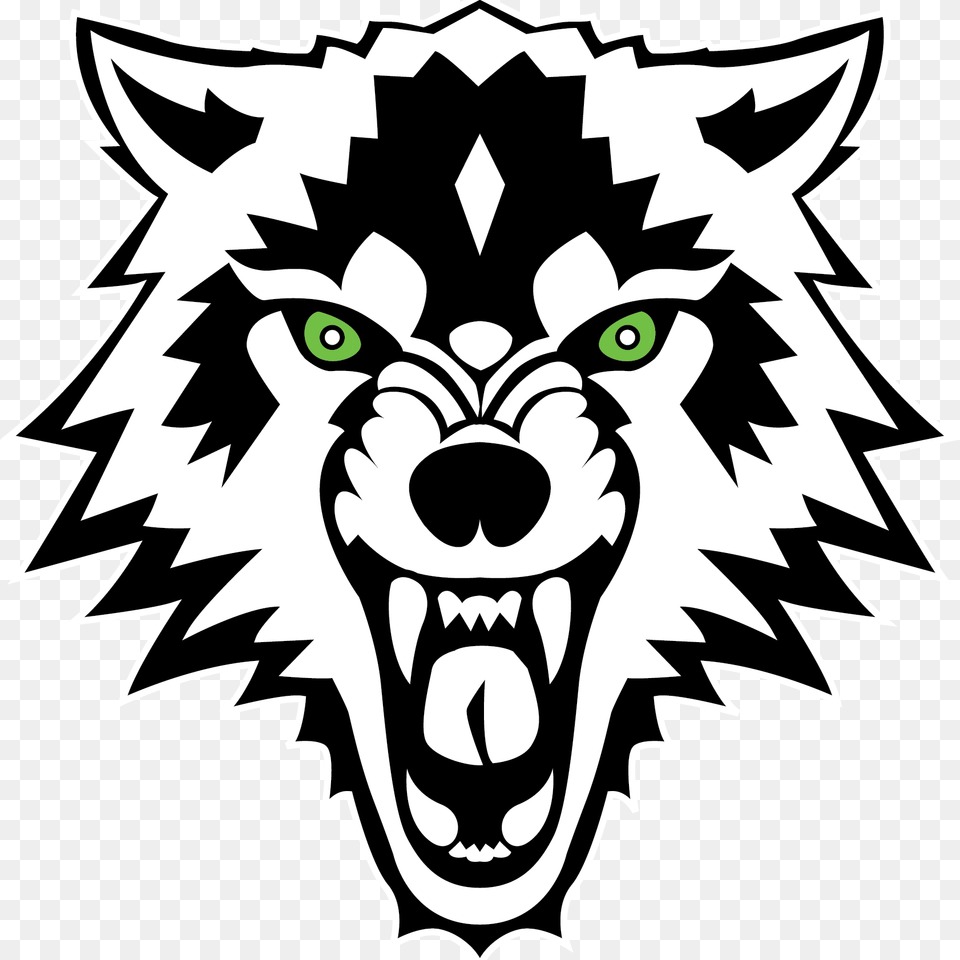 Wolves Field Hockey Logo Wolf Face Clipart Black And White, Stencil, Sticker, Animal, Bird Png