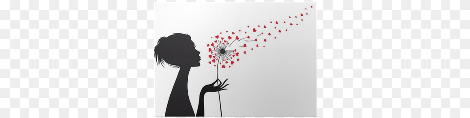 Woman And Dandelion With Red Hearts Vector Poster Girl Blowing A Dandelion Tattoo, Flower, Plant, White Board, Adult Png