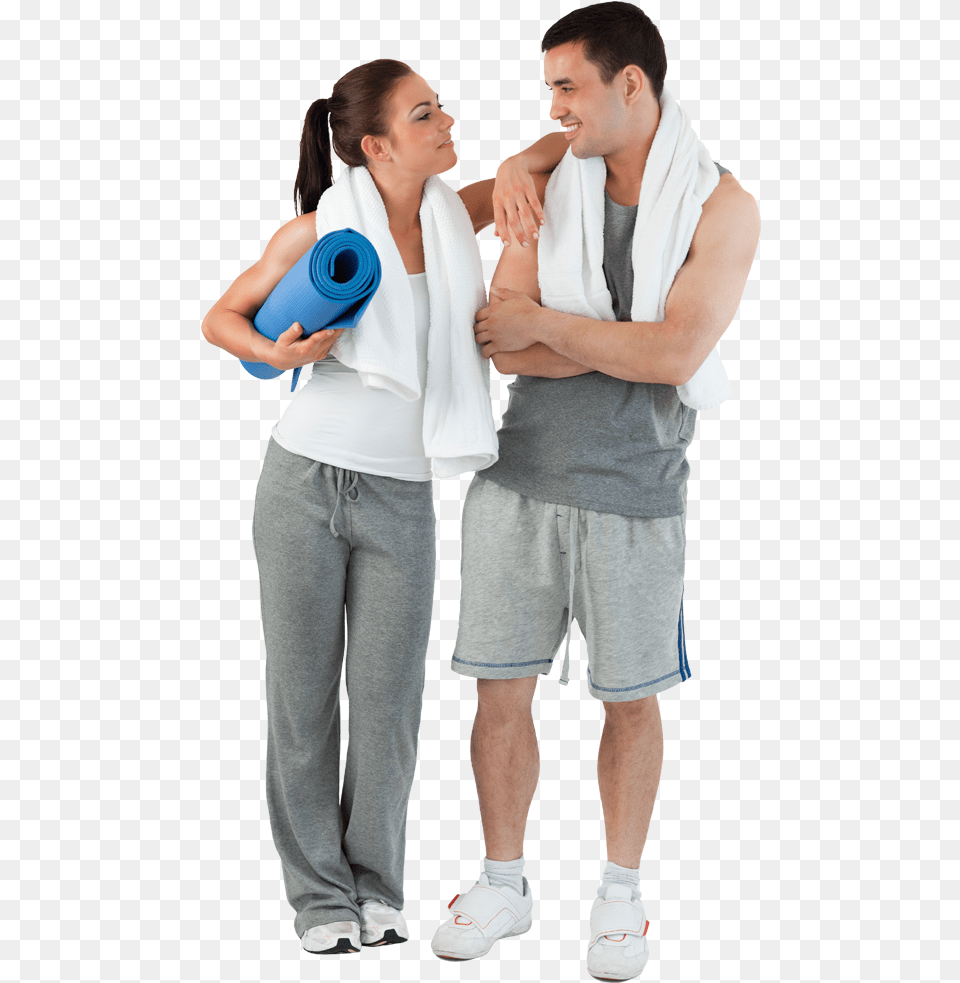 Woman And Man At Gym With Towels Around Their Necks Fitness Man And Woman, Adult, Person, Male, Female Free Transparent Png