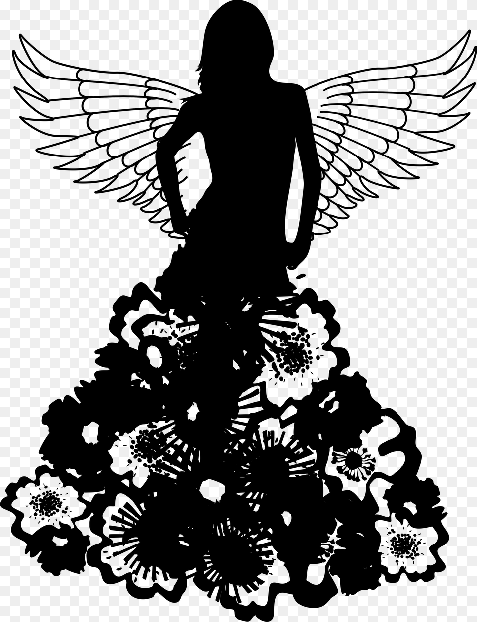 Woman Angel Silhouette, Gray Png