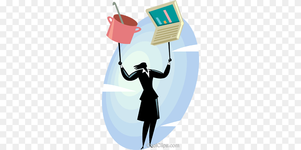 Woman Balancing Career And Home Life Royalty Vector Clip Art, Adult, Cleaning, Female, Person Free Png