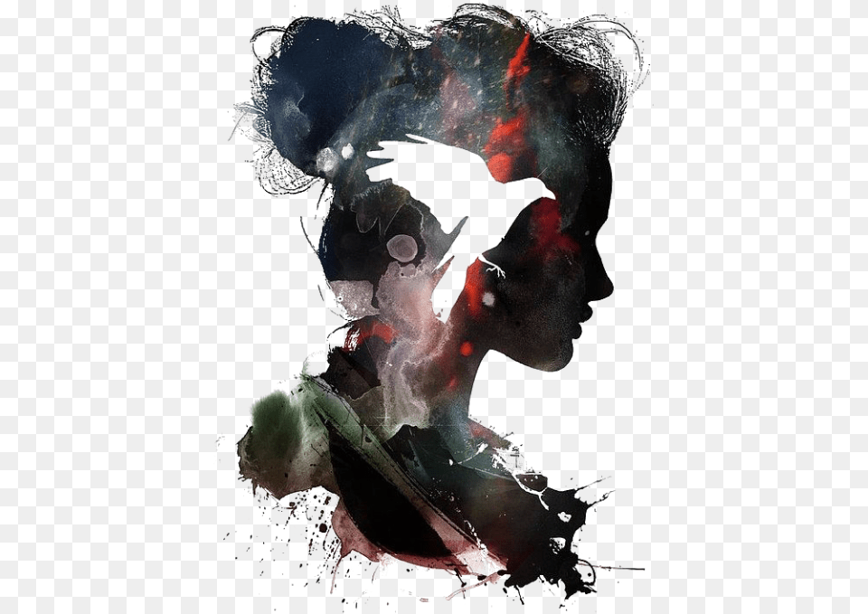 Woman Bird Silhouette Face Doubleexposure Black Alex Cherry Little Bird, Person, Art, Graphics, Head Free Png Download