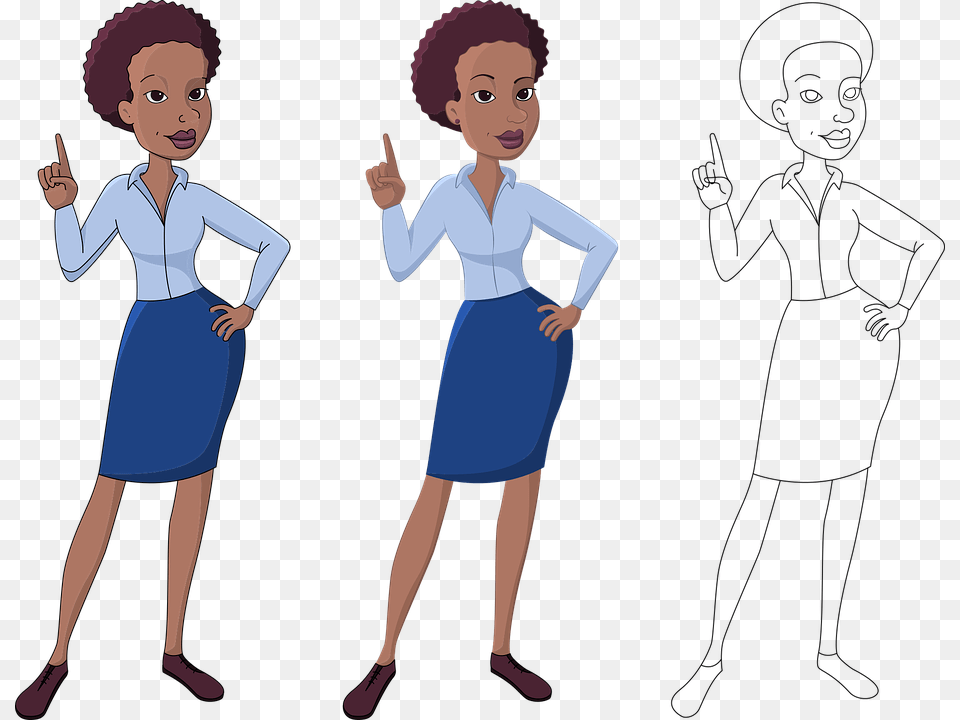 Woman Business Point Hand Up Business Women African Woman Cartoon Character, Clothing, Sleeve, Long Sleeve, Adult Png Image