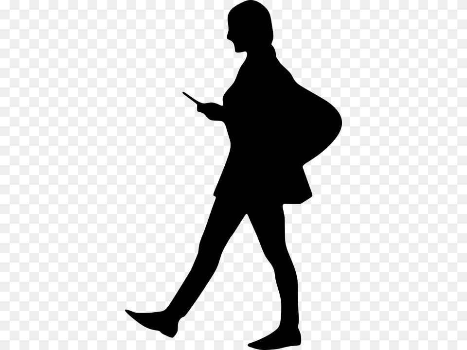 Woman Checking Mobile Smartphone Walking Street Woman Walking Silhouette, Gray Png Image