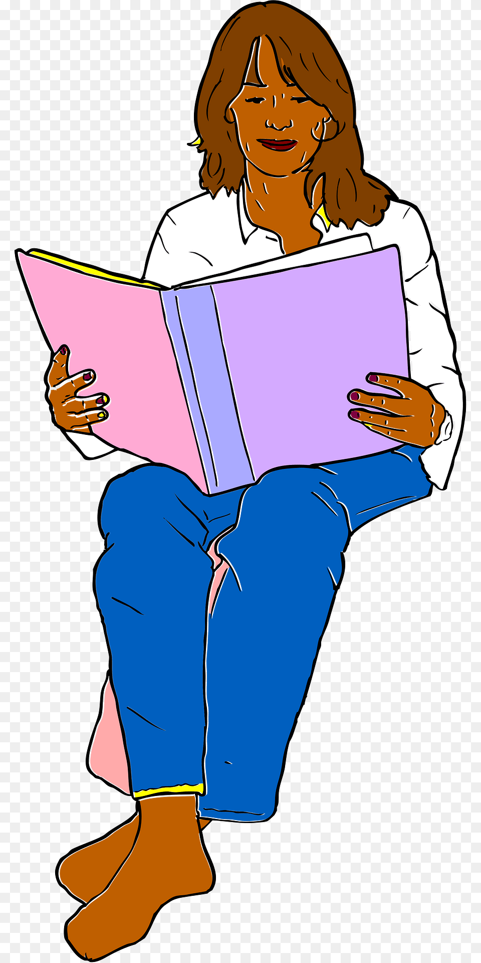 Woman Clipart, Person, Reading, Clothing, Pants Png Image